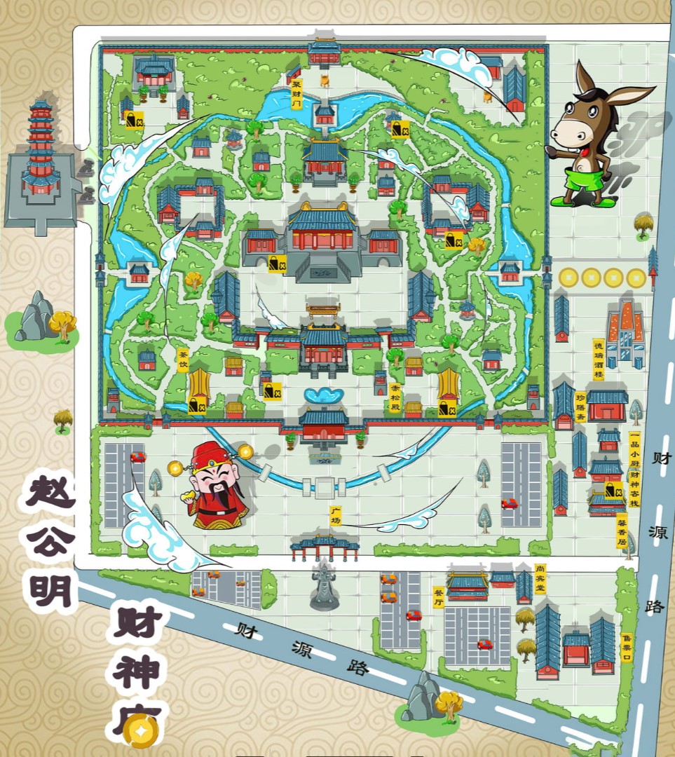 锦山镇寺庙类手绘地图